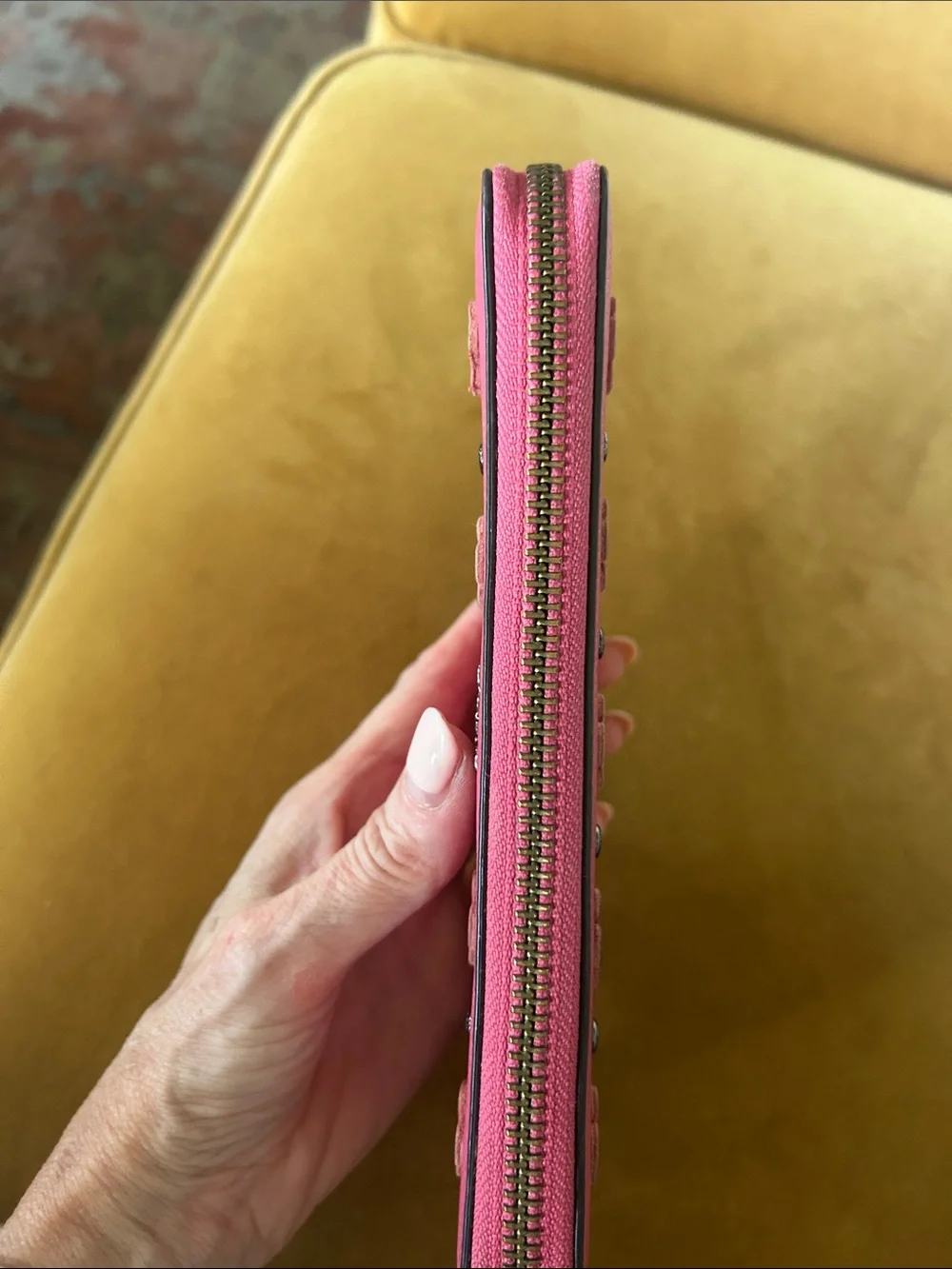 Coach Limited Edition Hot Pink Floral Stud Zip-Around Wallet